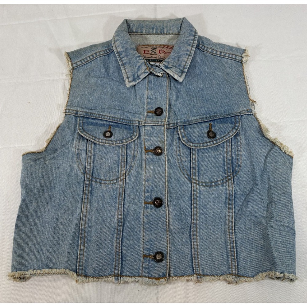 Vintage EXP Jeans by Express Denim Sleeveless Vest Size Large L Button Cowgirl